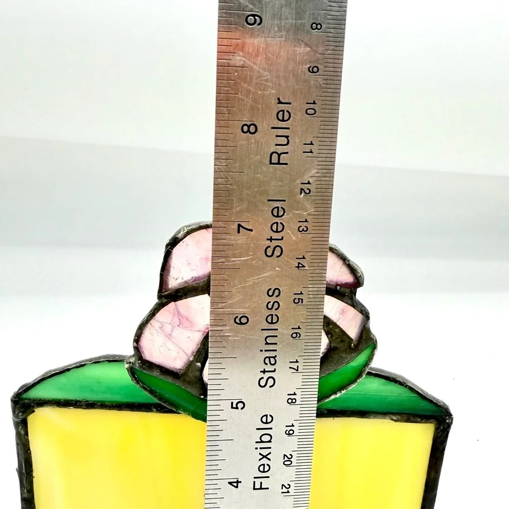 Vintage Stained Slag Glass‎ Letter Holder Mail Organizer Flower Opener Yellow